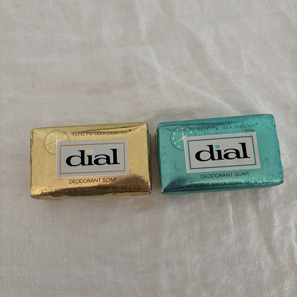 Lot Of Two Vintage Dial Deodorant Soap, One‎ Gold, And One Aqua